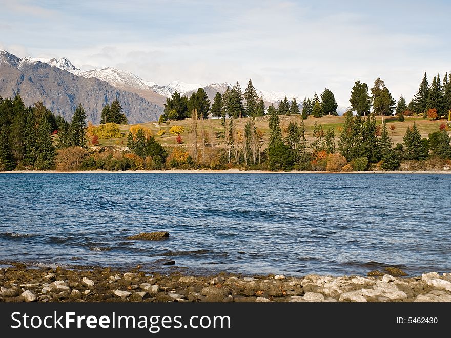Autumn colors at Lake Wakatipu and the Remarkables, Central Otago, New Zealand, near Queenstown. Autumn colors at Lake Wakatipu and the Remarkables, Central Otago, New Zealand, near Queenstown