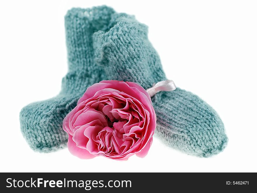 Baby's Bootee with pink rose