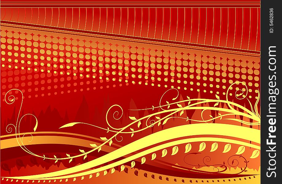 Red background with gold plants. Additional vector format in EPS (v.8). Red background with gold plants. Additional vector format in EPS (v.8).