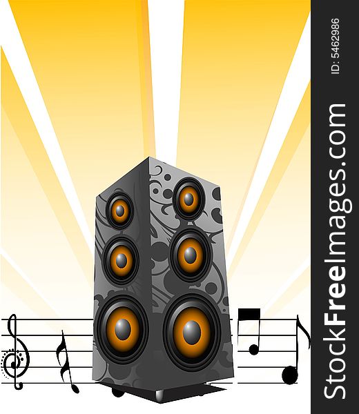 Loudspeaker with floral texture on sunburst background. Loudspeaker with floral texture on sunburst background