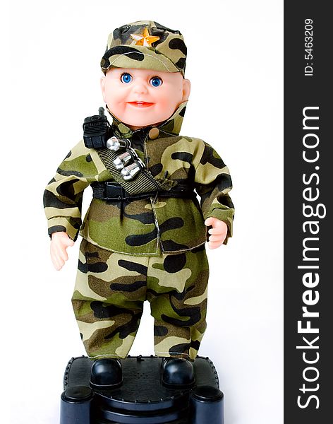 Army baby doll with blue eyes