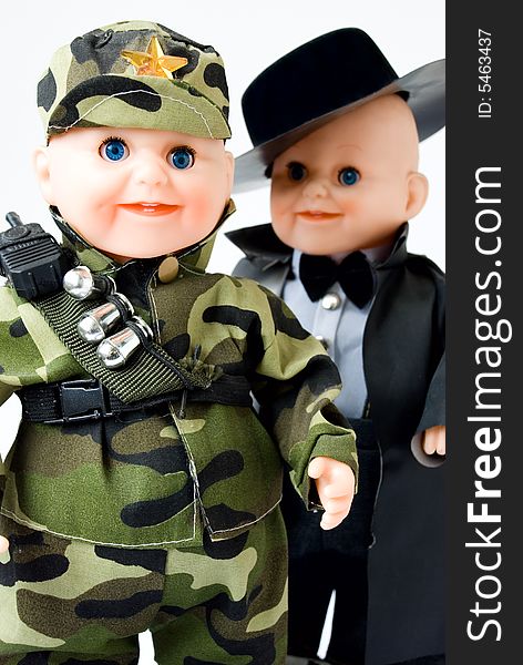 Army baby doll with blue eyes