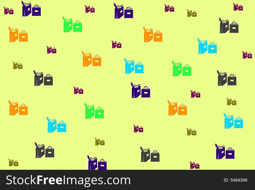 A funny yellow background for web or paper with a lot of multicolor shopping bags. A funny yellow background for web or paper with a lot of multicolor shopping bags