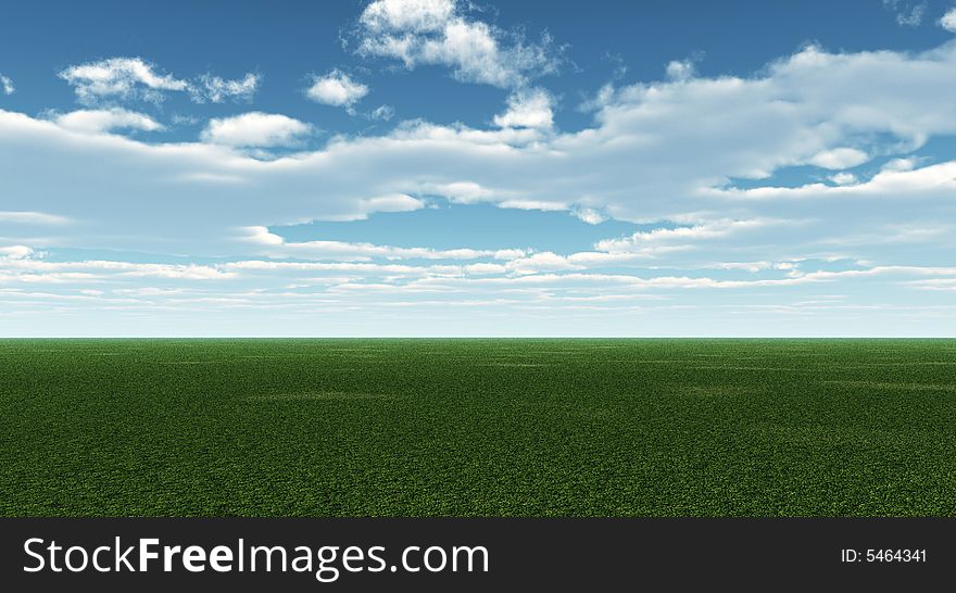 The green field and beautiful white clouds - digital artwork