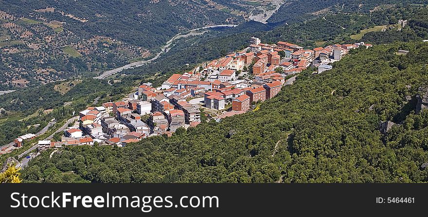 A view of Osini town, this is a little village in Ogliastra Mountain. Sardinia. A view of Osini town, this is a little village in Ogliastra Mountain. Sardinia.