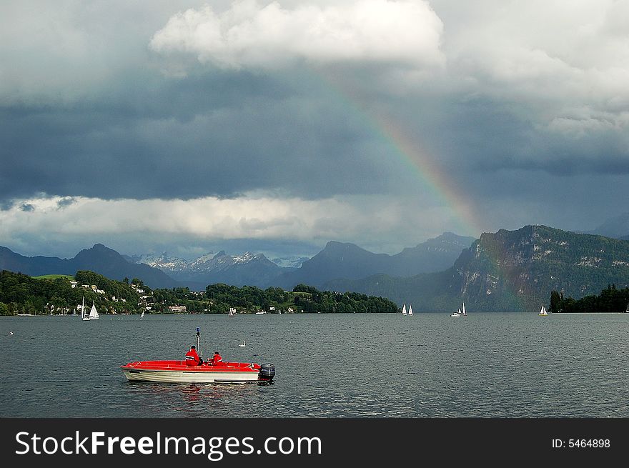 Rainbow above lake luzern