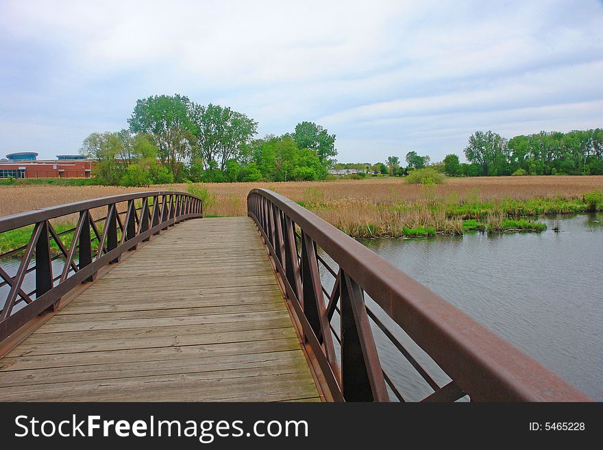 Footbridge leading into field