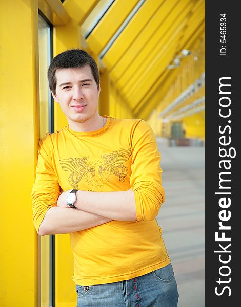 Asian boy stand on footbridge