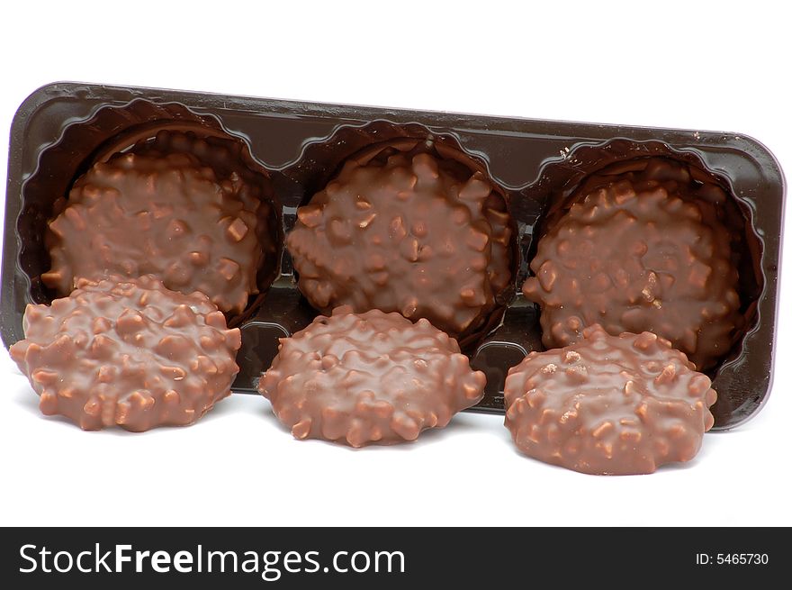 Brown biscuits isolated on the white background