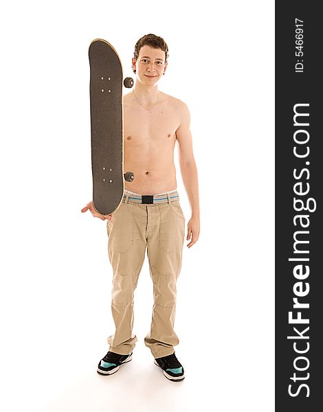 The young skateboarder isolated on a white background