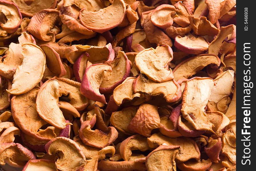 Group of dry slices of apple. close up.