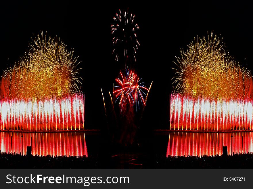 Firework festival contest making a wall of fire