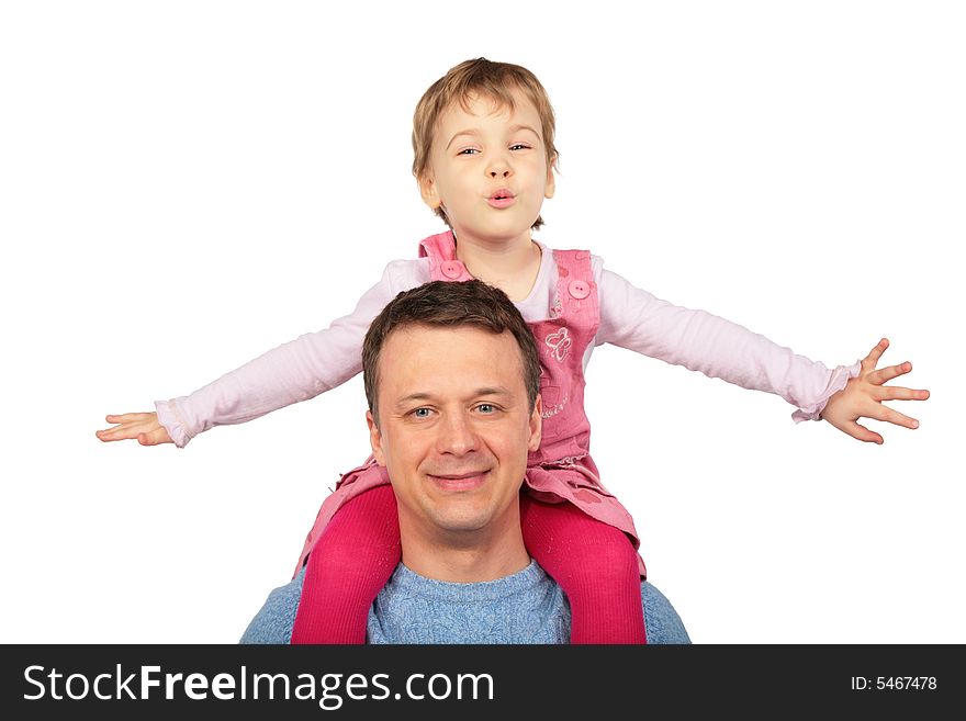 Little Girl On Father`s Shoulders