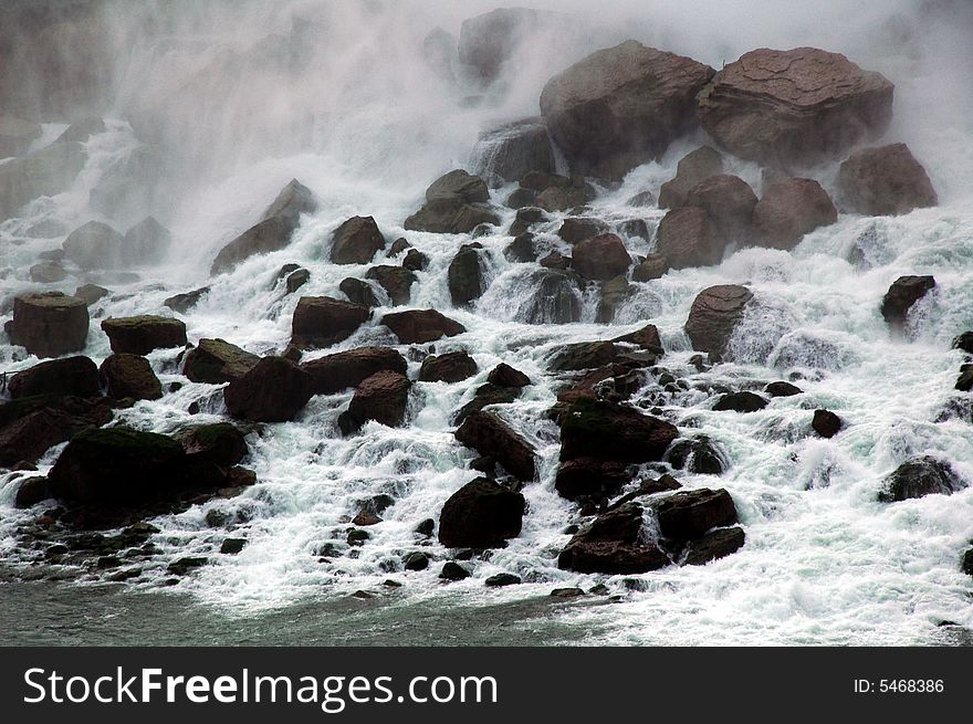 The strong rapids of the American Falls. American Falls is one of the great Niagara Falls.