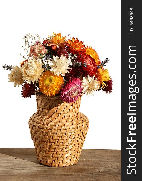 On photo is bunch of everlating (immortele) in vase on white background. On photo is bunch of everlating (immortele) in vase on white background.