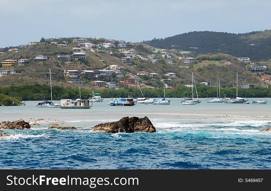 St.Thomas island harbour, the shelter for many boats (U.S. Virgin Islands).