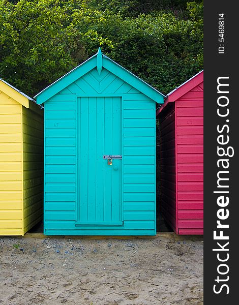 Green wooden british beach hut. Green wooden british beach hut