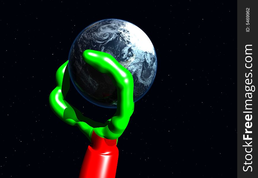 An image of a Alien hand grabbing the Earth, demonstrating the concept of power and control. An image of a Alien hand grabbing the Earth, demonstrating the concept of power and control.