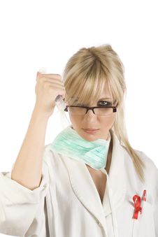 Female Blonde Nurse With Syringe Royalty Free Stock Image Female Blonde Nurse With Syringe Royalty Free Stock Image