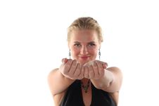 Blond Girl Stretching Hands Royalty Free Stock Photos
