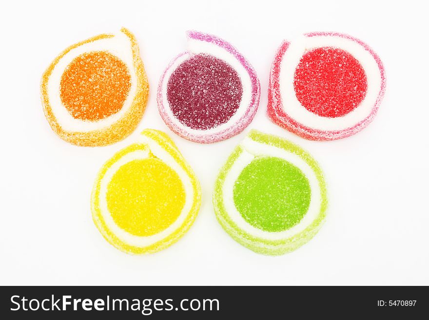 Colorful soft sweets isolated on white background.