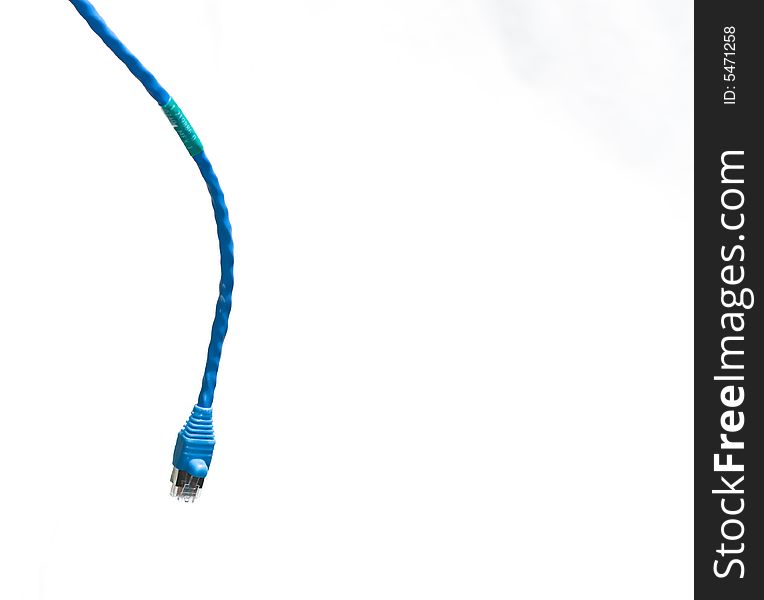 A blue fiberoptic cable isolated on white. A blue fiberoptic cable isolated on white