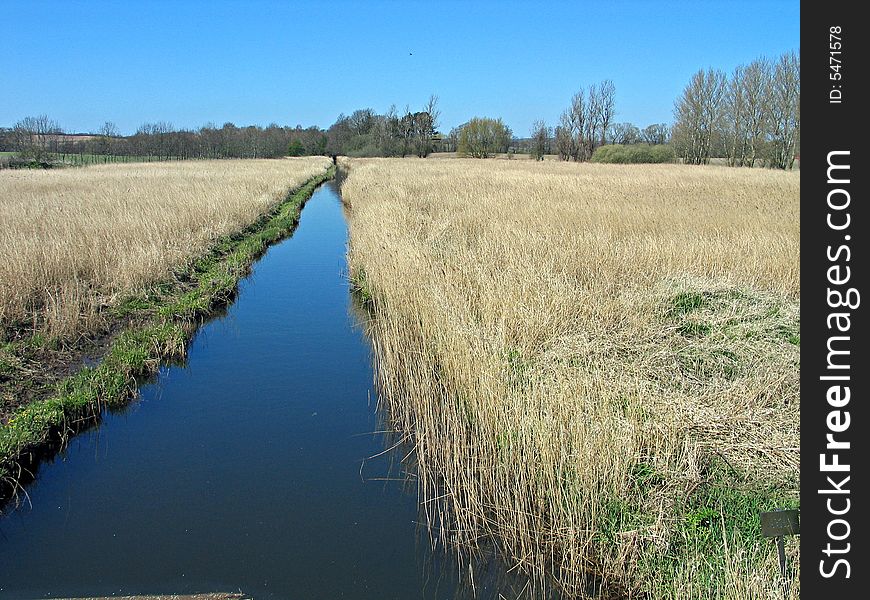 Small river stream between fields