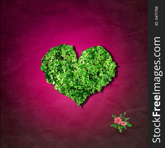 Leaves heart and flower on red background. Leaves heart and flower on red background