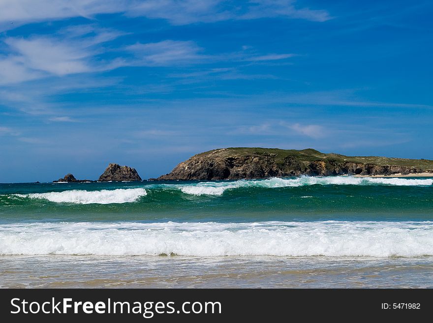 Green waves in the beach. summer at the atlantic ocean