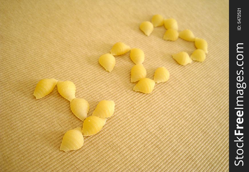 1,2,3 symbols made by pasta shell for numbering