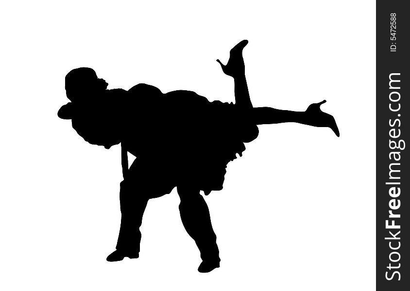 Silhouette illustration of young couple ballroom dancing. Silhouette illustration of young couple ballroom dancing