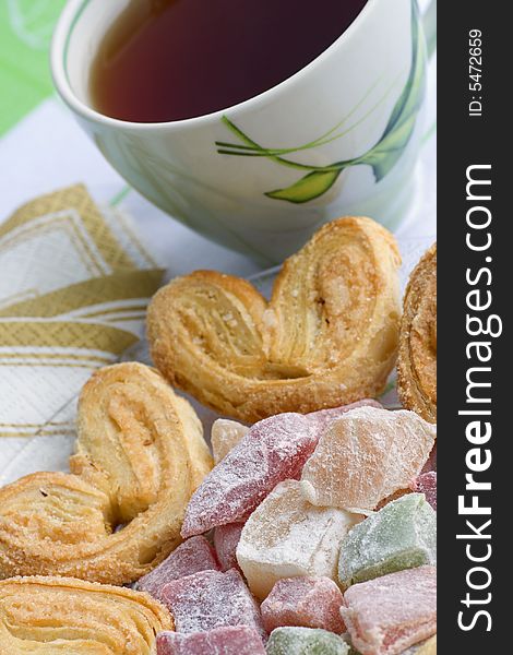Eastern sweets (rahat-lukum and biscuits) with tea