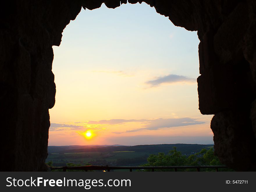 Sunset seen from the Kalsmut Ruin in Wetzlar, South Germany. Sunset seen from the Kalsmut Ruin in Wetzlar, South Germany