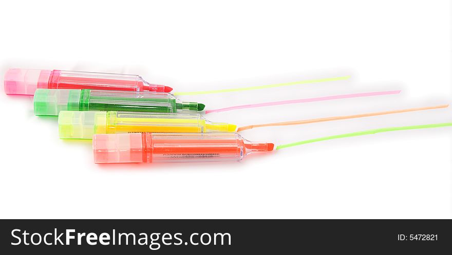 Four different color Highlighting Pens paralelled together