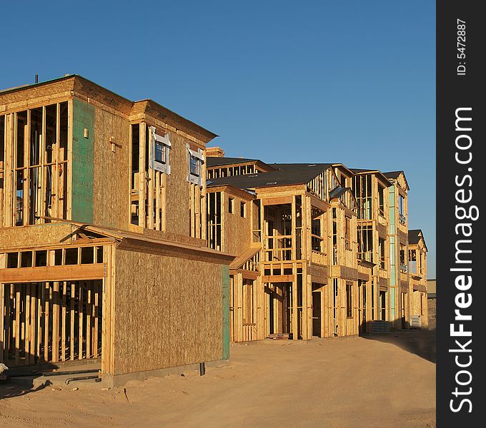 Framing of an apartment building. Framing of an apartment building.