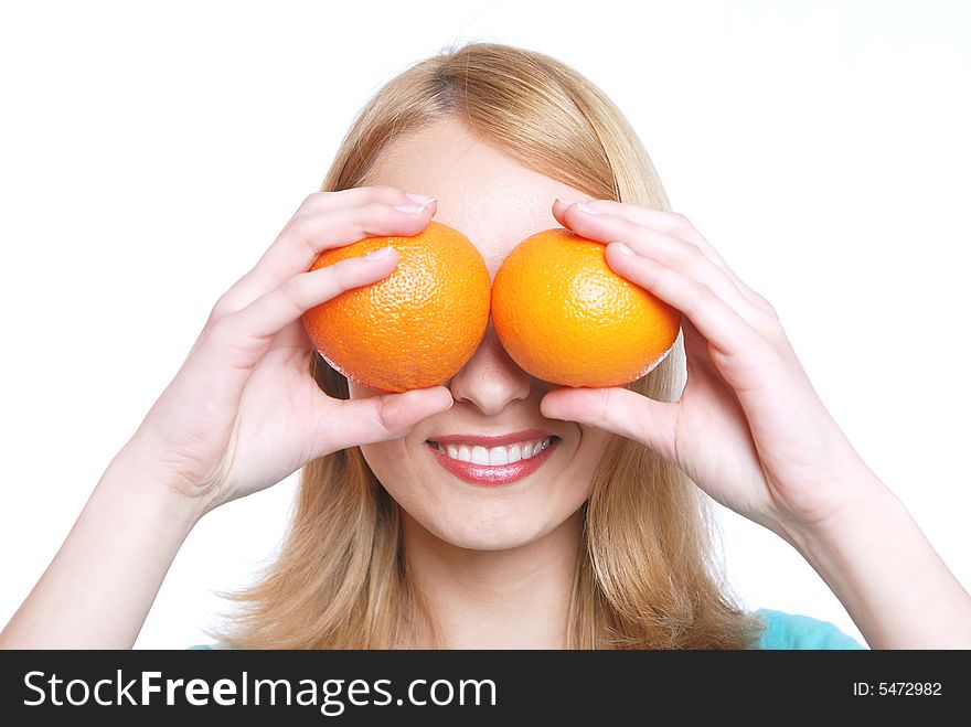 The girl and 2 oranges. The girl and 2 oranges