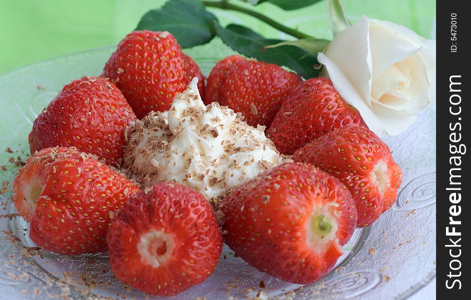 Strawberry with chocolate and cream. Strawberry with chocolate and cream