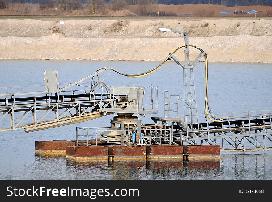 A part of a dredger in a gravel pit. A part of a dredger in a gravel pit.