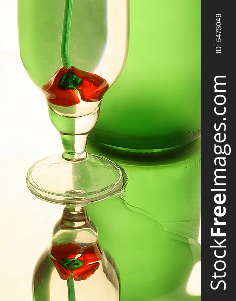 Glass; red; Flower; wine; glass; Bottle;Green; transparent;. Glass; red; Flower; wine; glass; Bottle;Green; transparent;