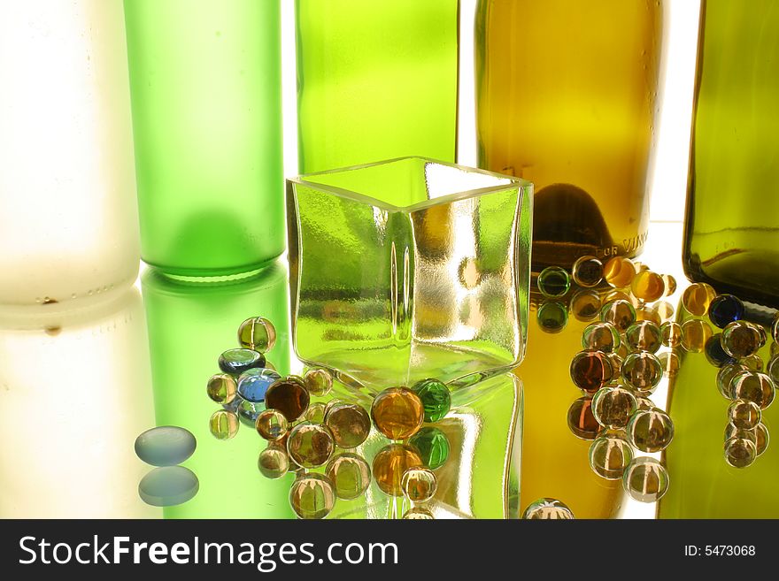 Glass; transparent; glass balls;cube; Multi-coloured;Bottles; green;. Glass; transparent; glass balls;cube; Multi-coloured;Bottles; green;