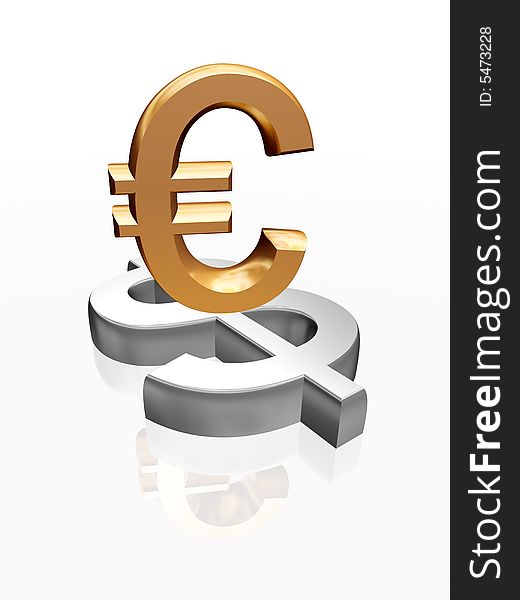 3d golden signs of euro and dollar