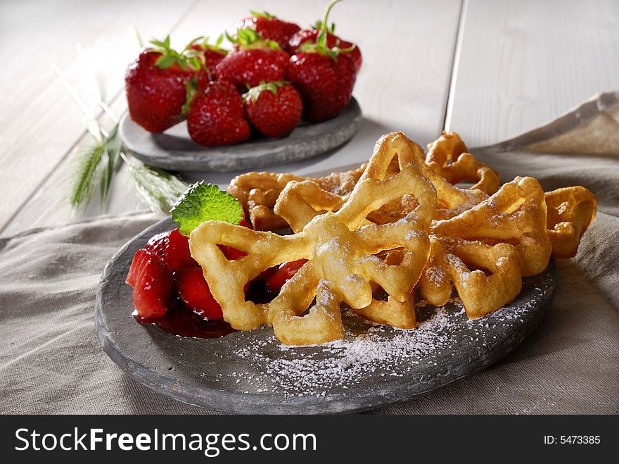 Butterfly waffle with fresh strawberries. Butterfly waffle with fresh strawberries