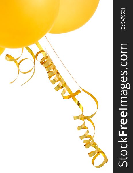 Orange balloons with gold twisted ribbons on overwhite background. Orange balloons with gold twisted ribbons on overwhite background.