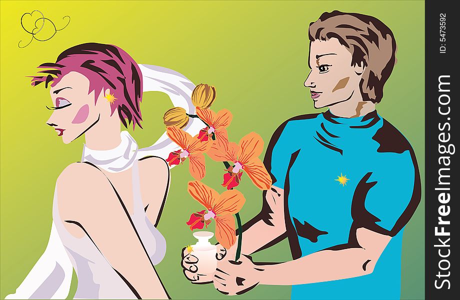 Illustration with man, woman and flowers. Illustration with man, woman and flowers