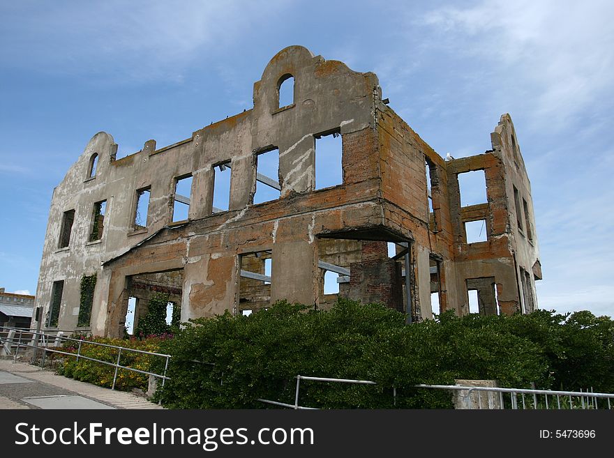 Old building in Alcatraz prison, taken from Alcatraz, San Francisco