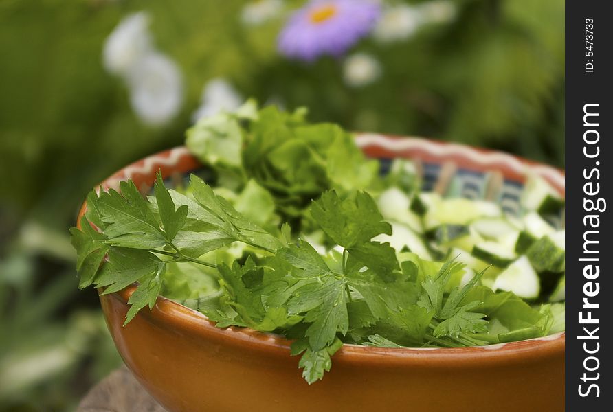 Salad in a ceramic bowl