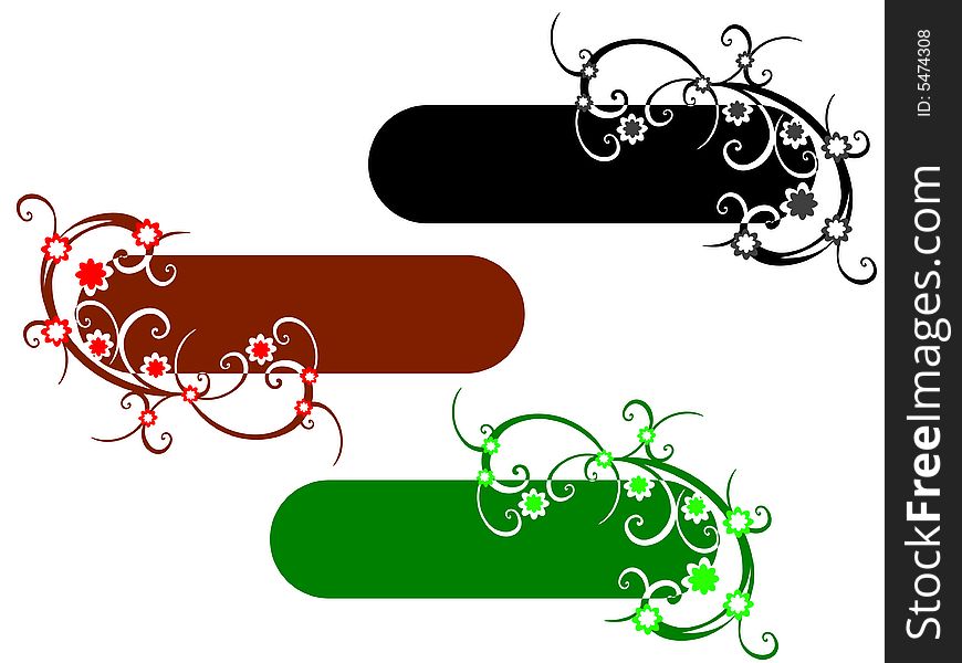 Flower banners vector illustration in three differeny colours. Flower banners vector illustration in three differeny colours