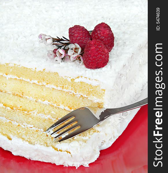 Coconut Cake with Raspberries