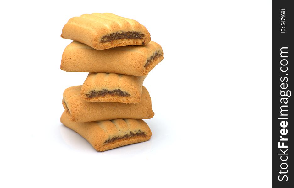 A stack of lovely fig biscuits, isolated on white