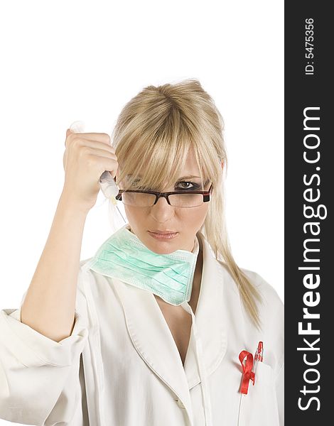 Female blonde Nurse with syringe